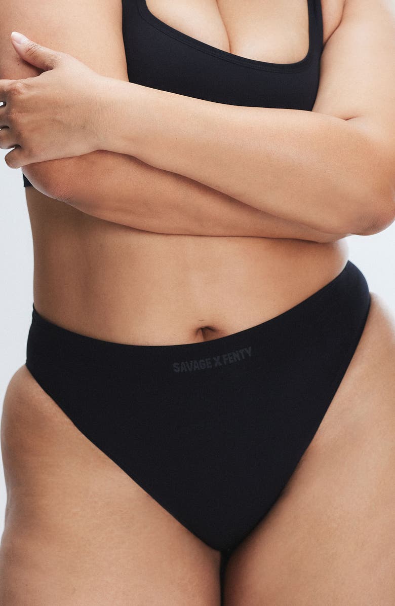 SAVAGE X FENTY Seamless High Waist Bikini Panties, Alternate, color, Black Caviar