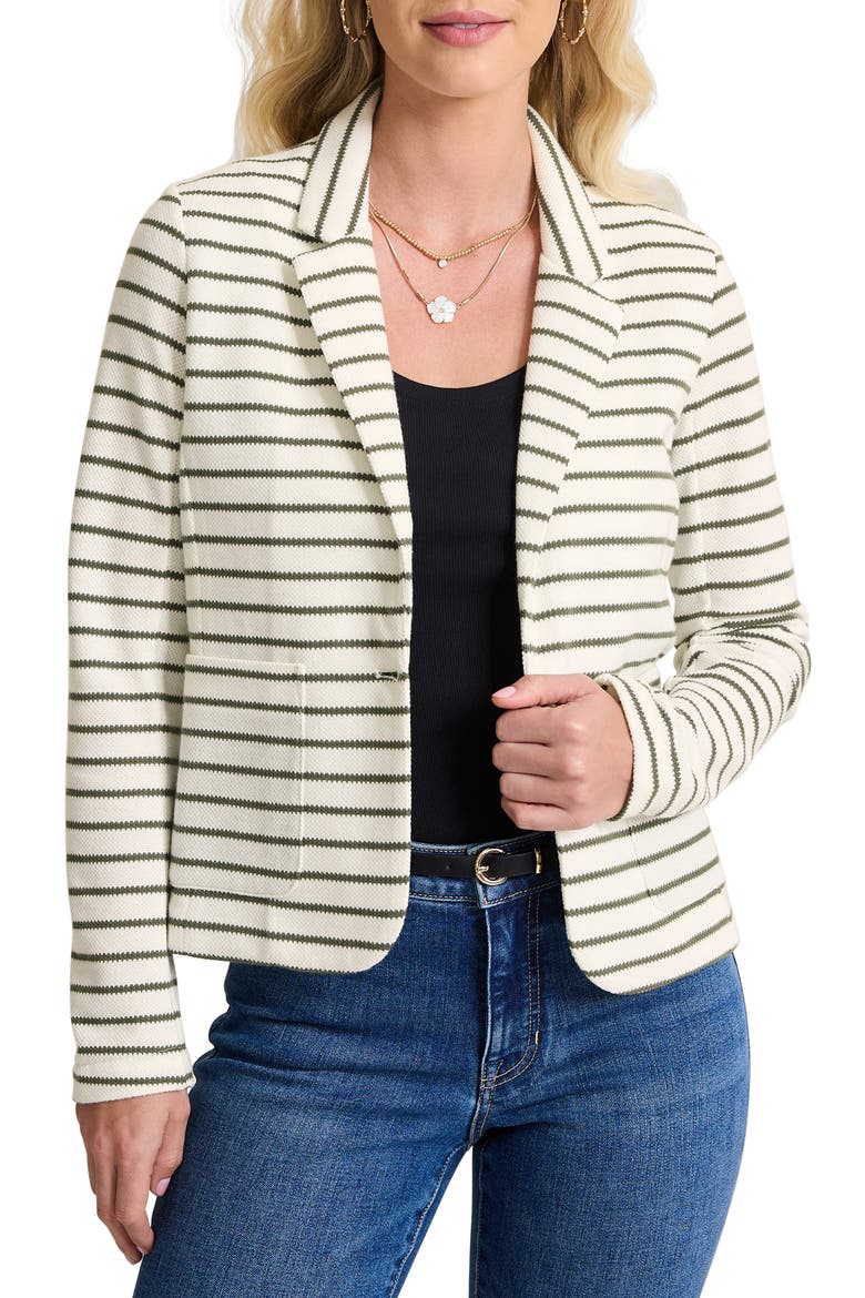 Stripe Pique Knit Blazer Jacket, Main, color, VANILLA ICE