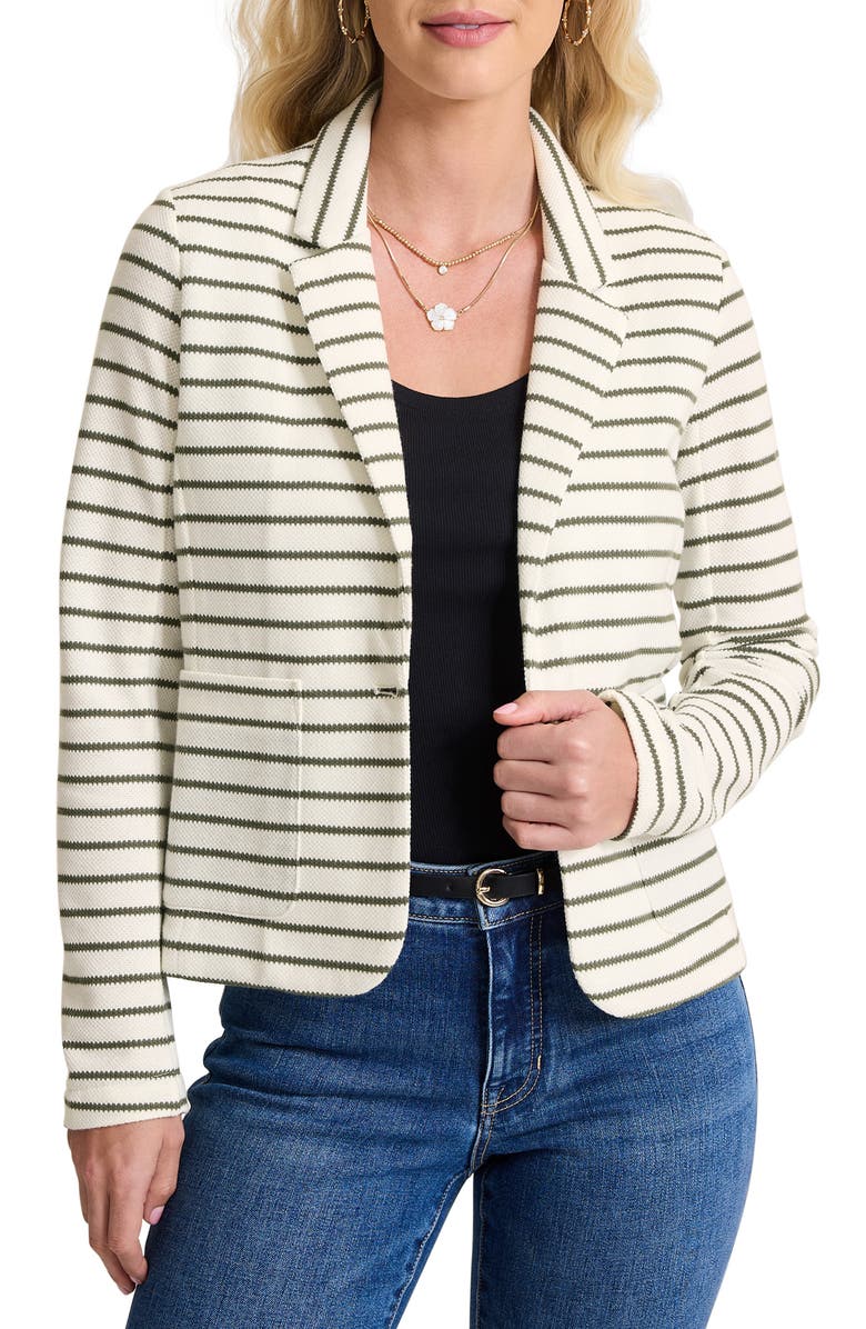Tommy Bahama Stripe Pique Knit Blazer Jacket, Main, color, Vanilla Ice