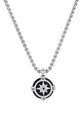 HMY JEWELRY Men's Black Enamel Compass Pendant Necklace