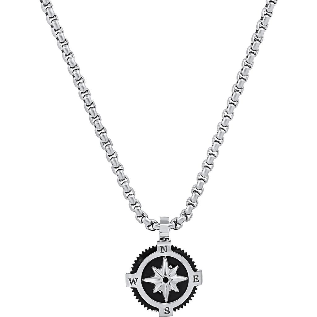 Hmy Jewelry Black Enamel Compass Pendant Necklace In Silver/black