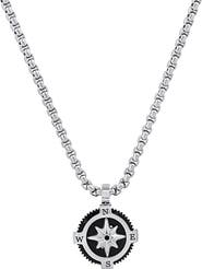 HMY JEWELRY Men's Black Enamel Compass Pendant Necklace