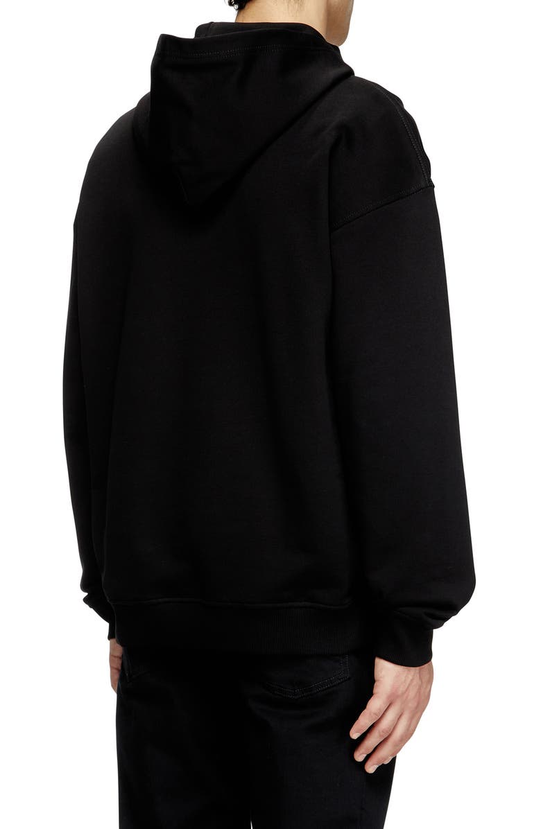 DIESEL<sup>®</sup> Logo Patch Relaxed Fit Organic Cotton Hoodie, Alternate, color, Deep/ Black