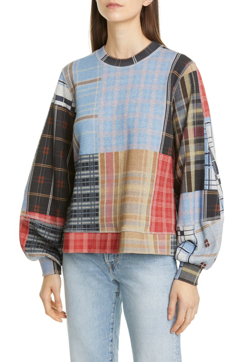 Isoli Patchwork Balloon Sleeve Sweatshirt, Main, color, FOREVER BLUE
