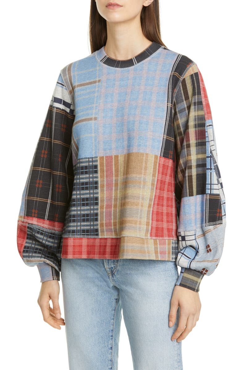 Ganni Isoli Patchwork Balloon Sleeve Sweatshirt, Main, color, 
