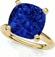Bliss Diamond 9 1/2Ct Cushion Blue Sapphire Solitaire Ring 14k Gold Lab Grown 12MM
