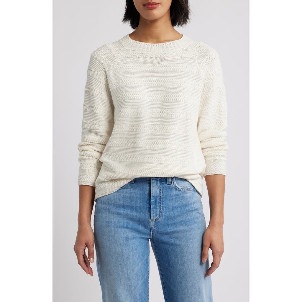 Caslon ® Stripe Lightweight Mix Stitch Sweater In White