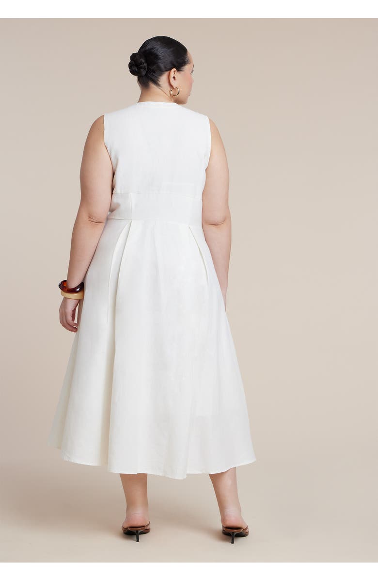 ELOQUII Zipper Detail Linen Maxi Dress, Alternate, color, Coconut Milk