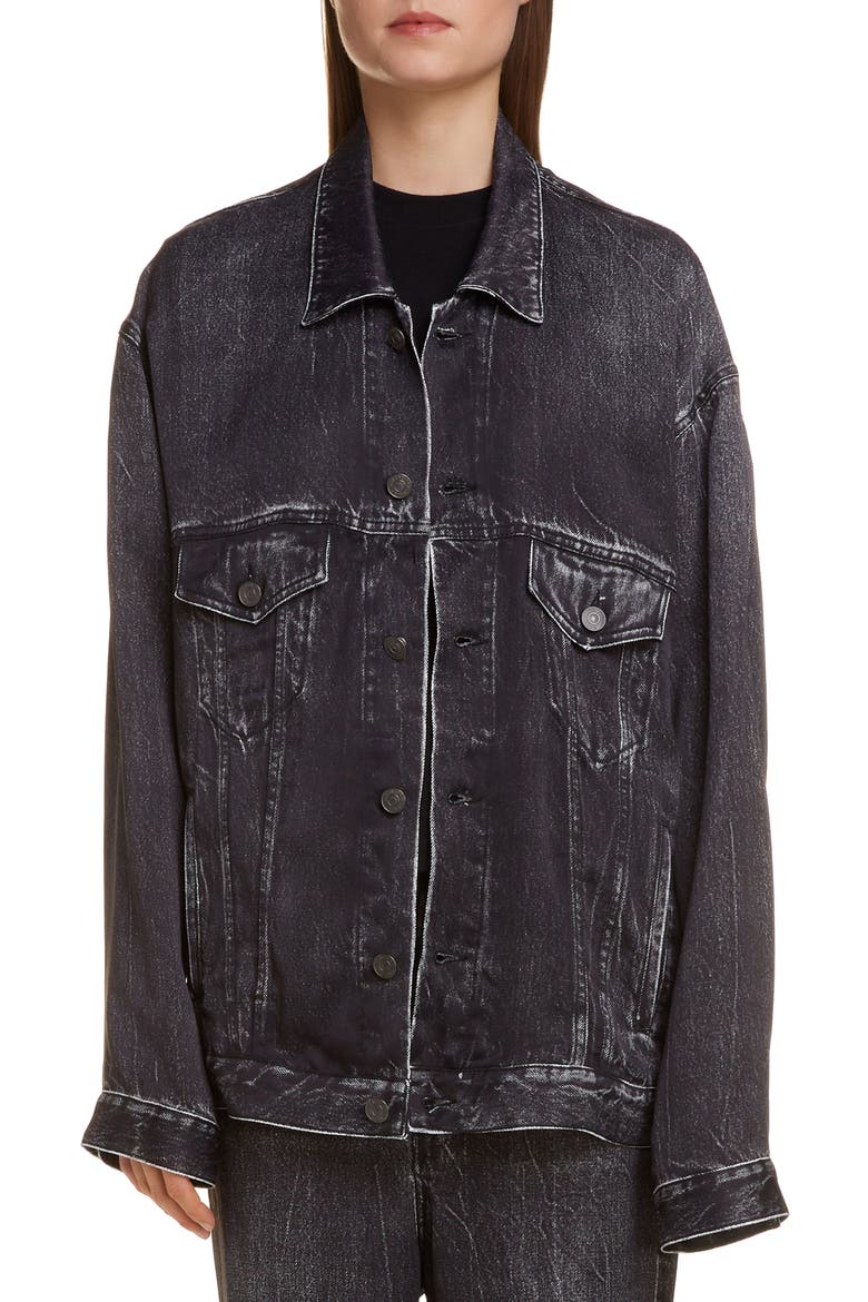 Oversize Trompe l'Oeil Satin Jacket, Main, color, STREAKY BLACK