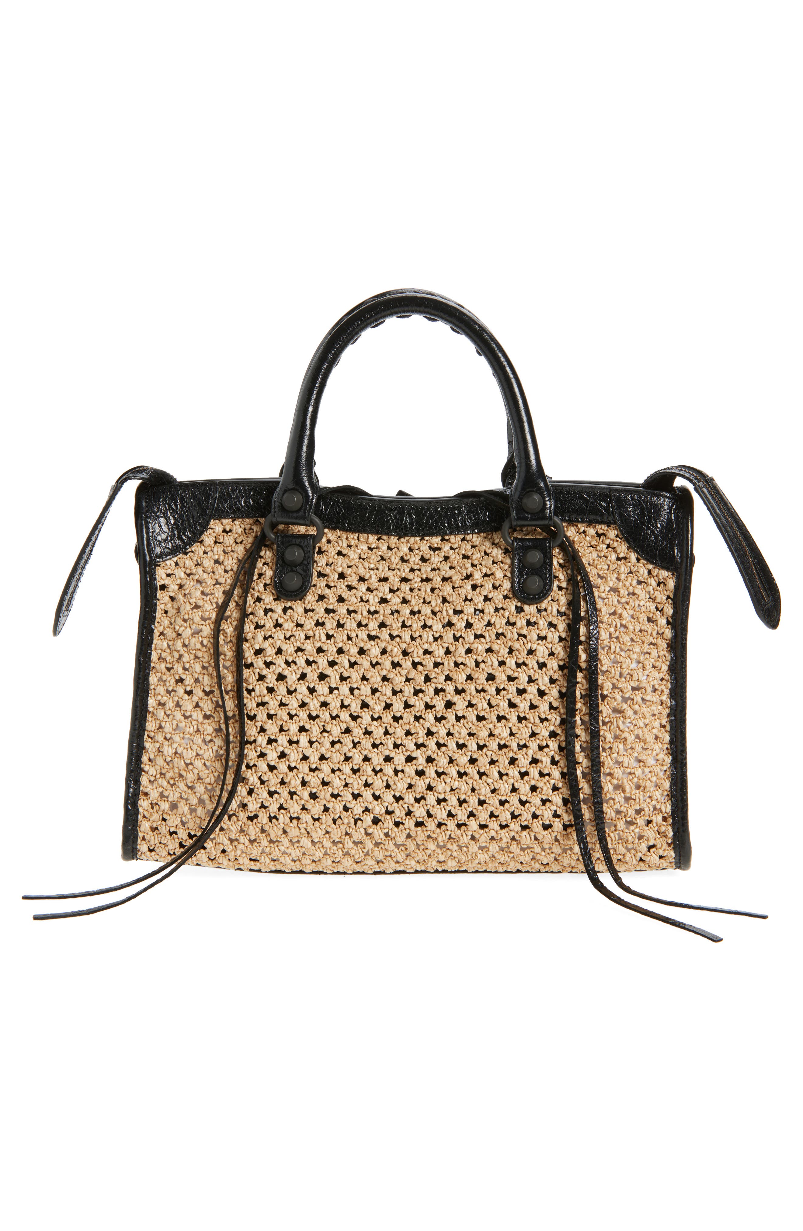 Balenciaga Small Le City Raffia Bag, Alternate, color, Natural/ Black