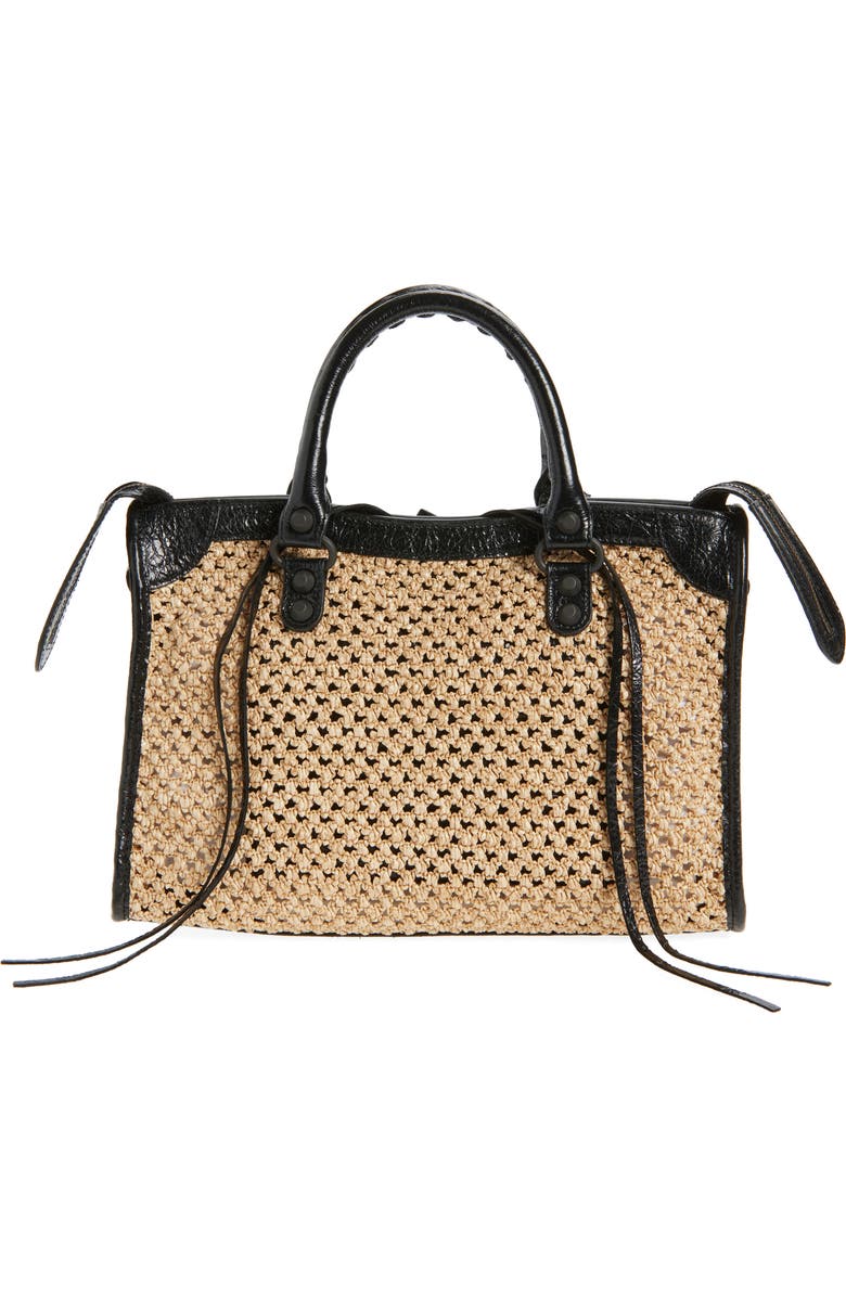 Balenciaga Small Le City Raffia Bag, Alternate, color, Natural/ Black