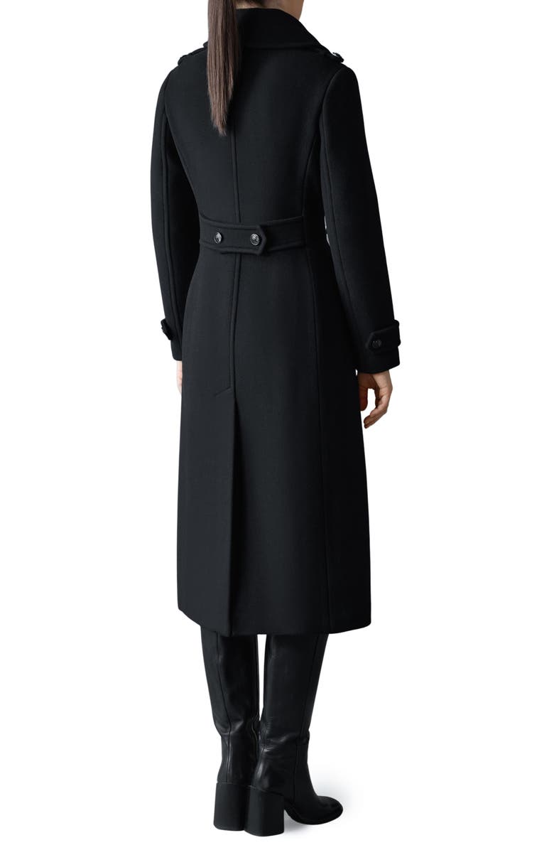 Mackage Elodie Double Breasted Military Maxi Coat, Alternate, color, Black