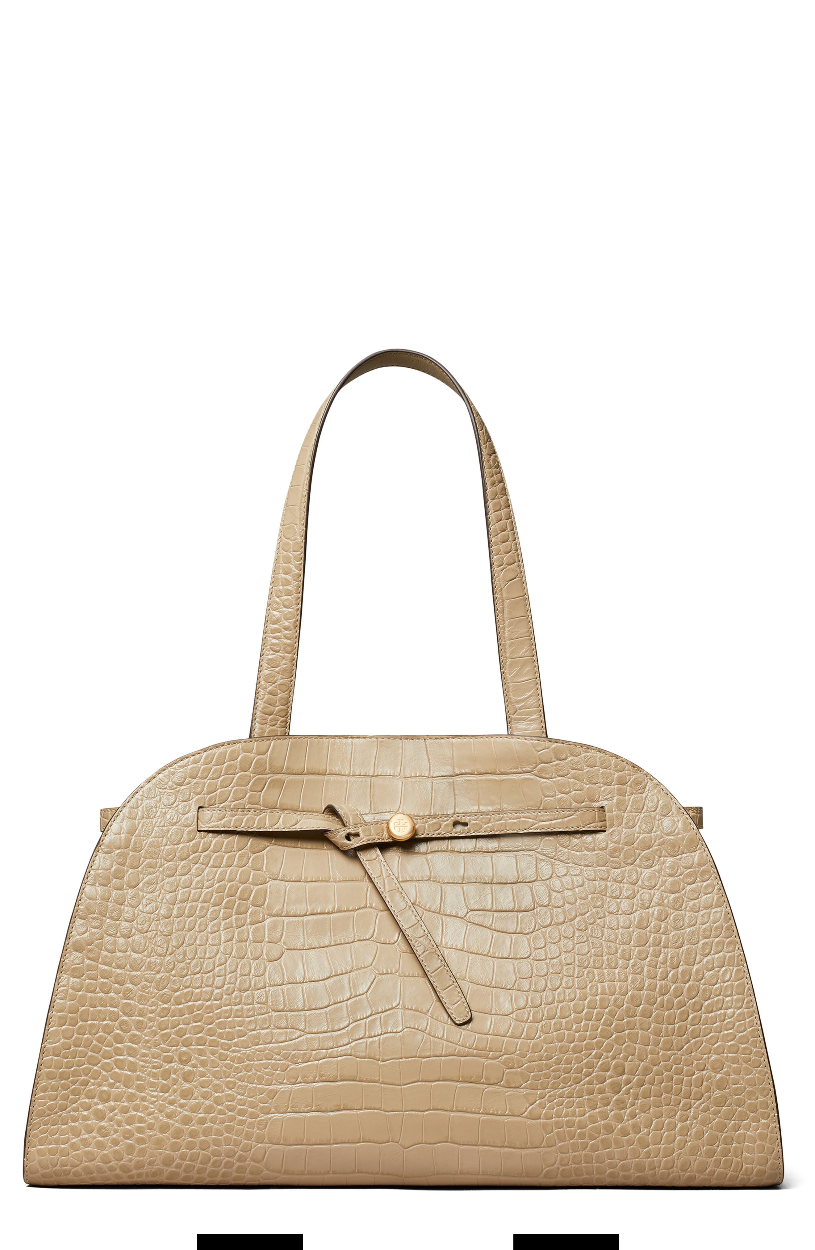 Romy Croc Embossed Leather Bauletto, Main, color, GINGER LEAF