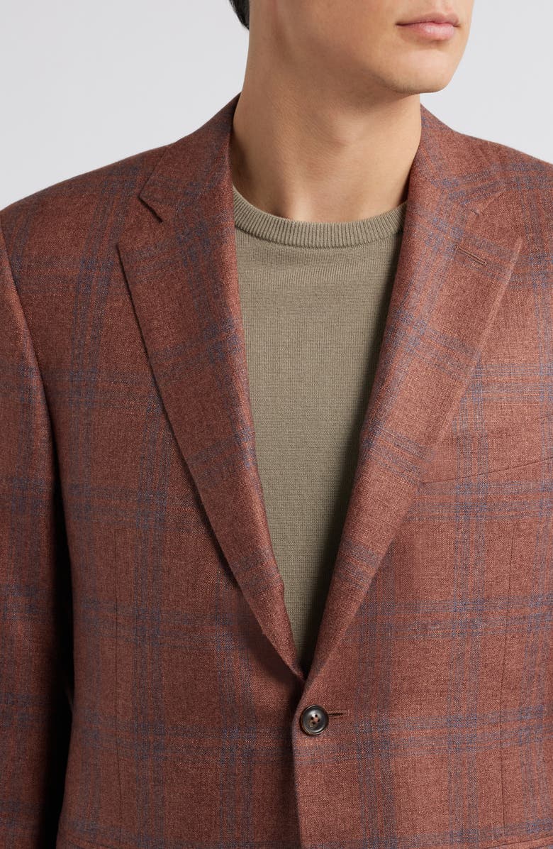 Canali Siena Regular Fit Shadow Check Silk & Cashmere Sport Coat, Alternate, color, Copper