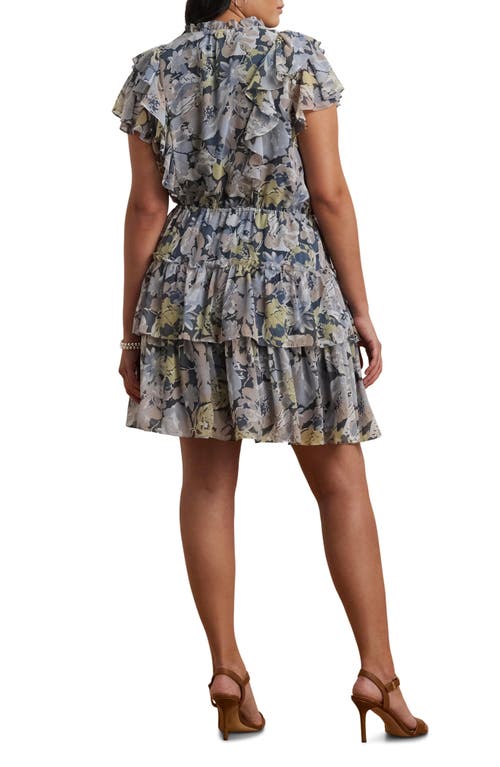 RALPH LAUREN LAUREN RALPH LAUREN FLORAL RUFFLE CRINKLE GEORGETTE DRESS