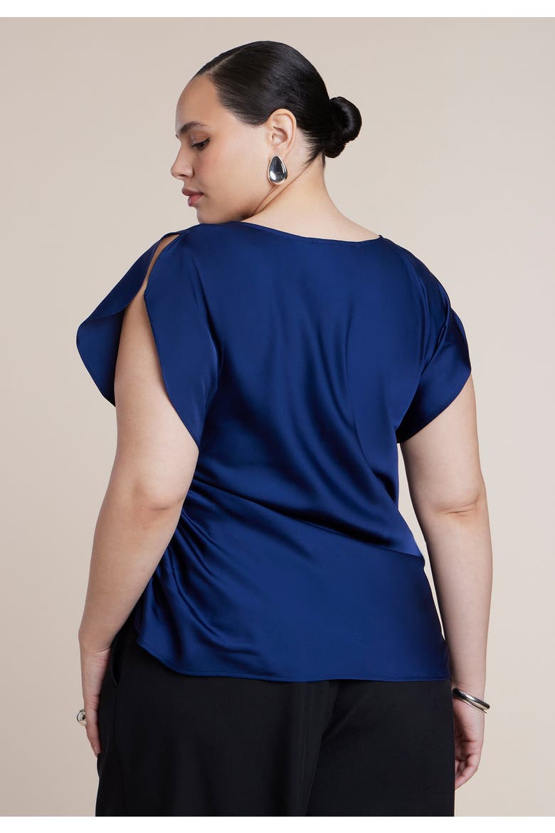 Flutter Sleeve Draped Satin Top, Alternate, color, INKLING