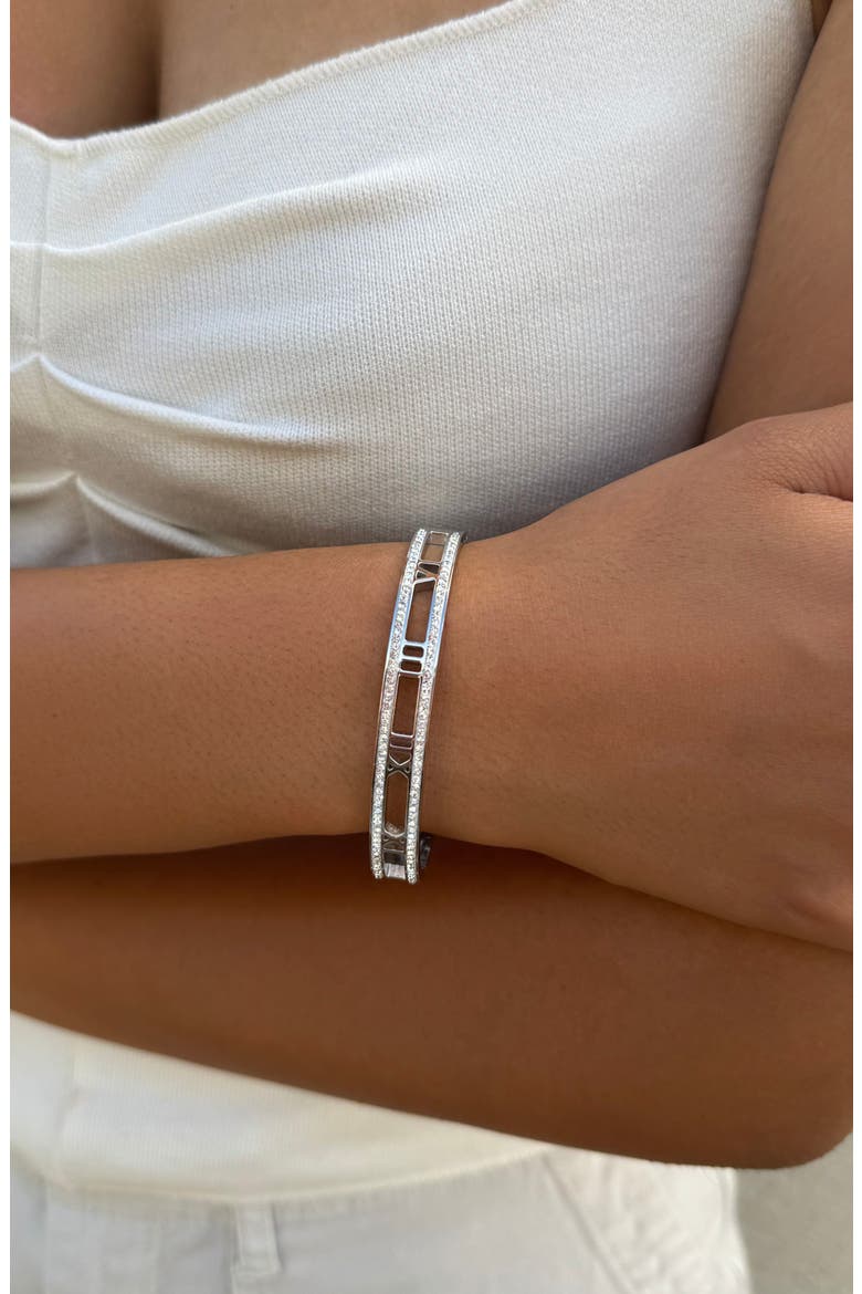Set of 2 Clover & Roman Bangle Bracelets, Alternate, color, SILVER