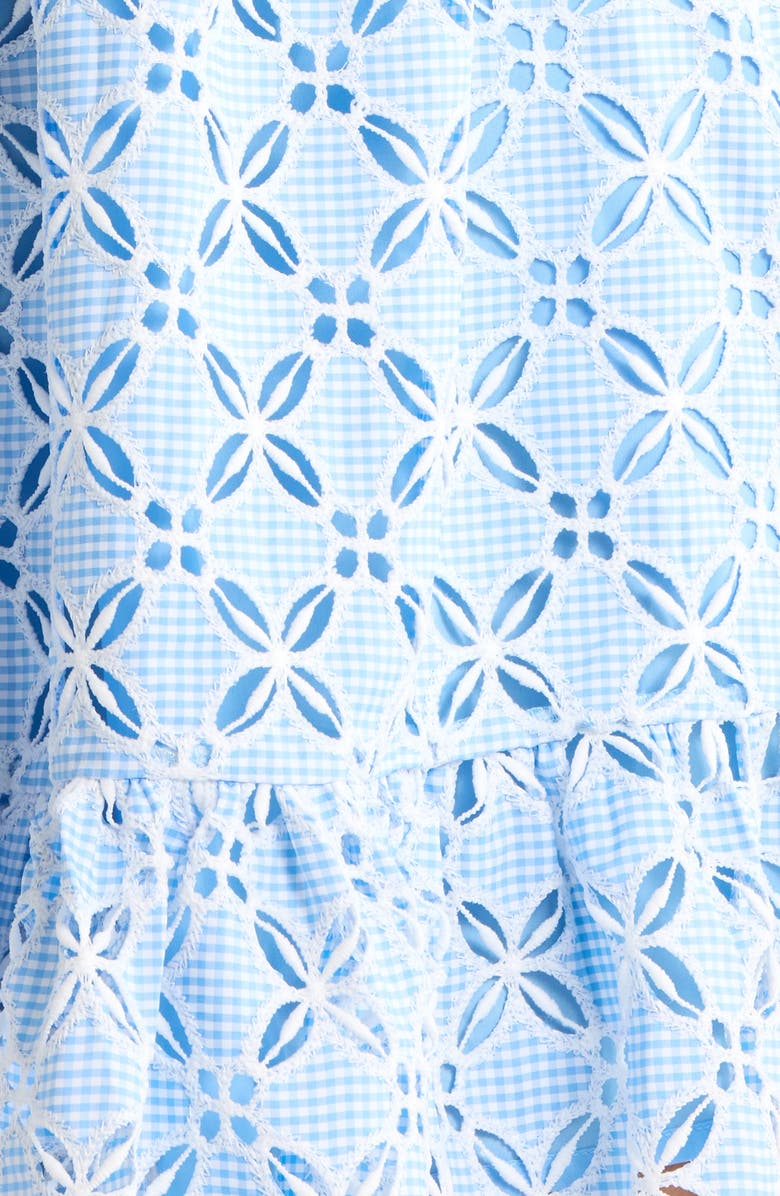 SUGARLIPS Sequin Detail Cotton Eyelet Babydoll Dress, Alternate, color, White-Blue