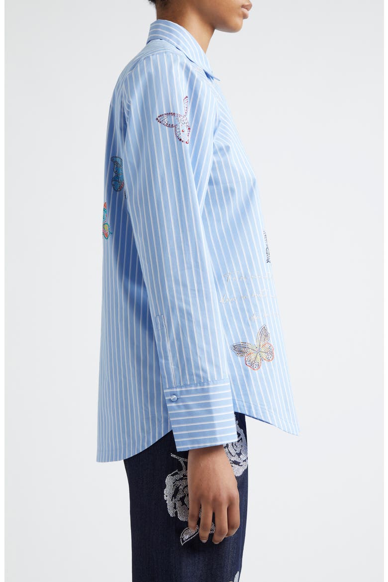 Lisa Beaded Butterfly Stripe Cotton Blend Button-Up Shirt, Alternate, color, FRENCH BLUE/ WHITE