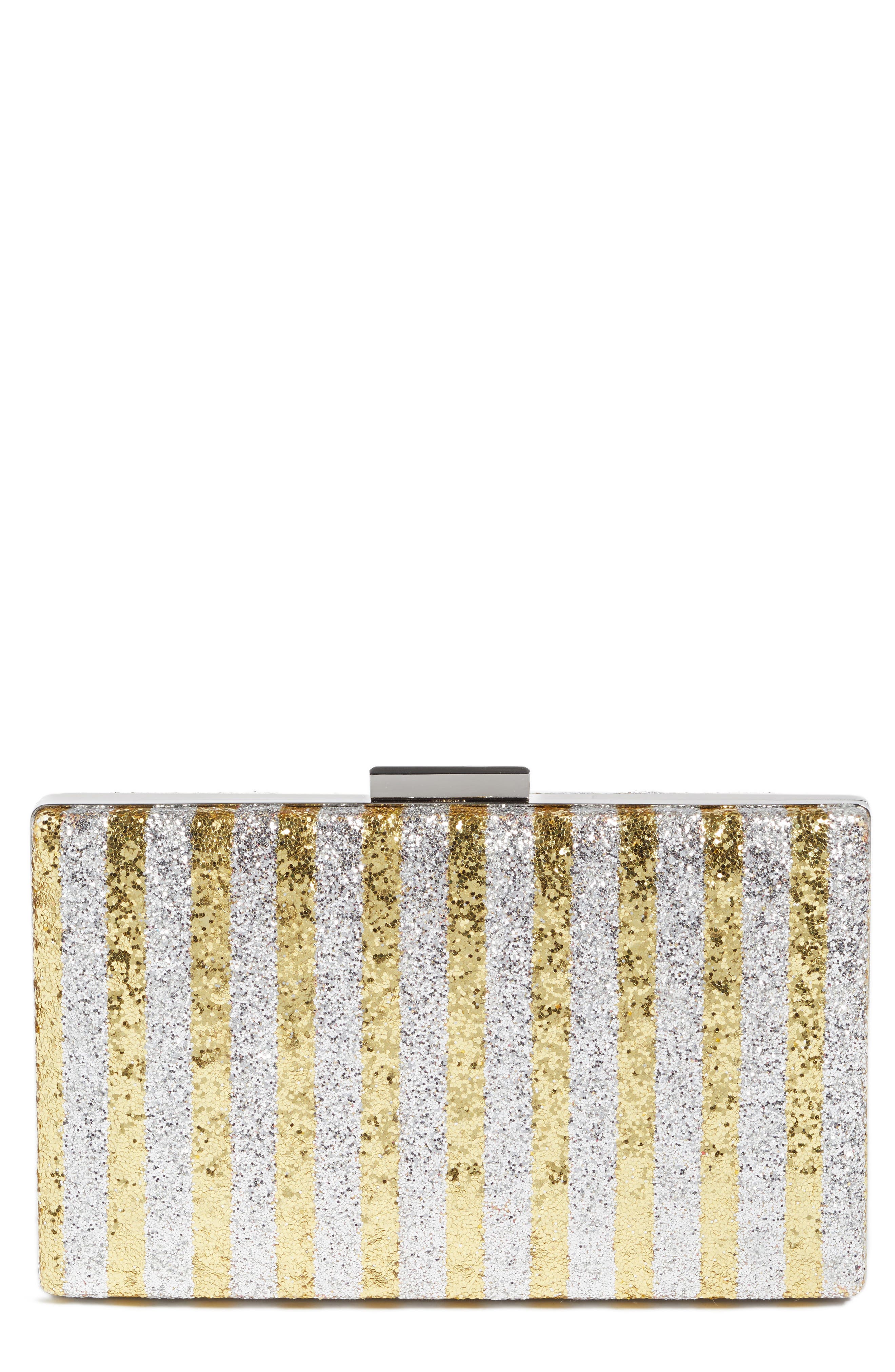 Stripe Glitter Minaudière, Main, color, GOLD