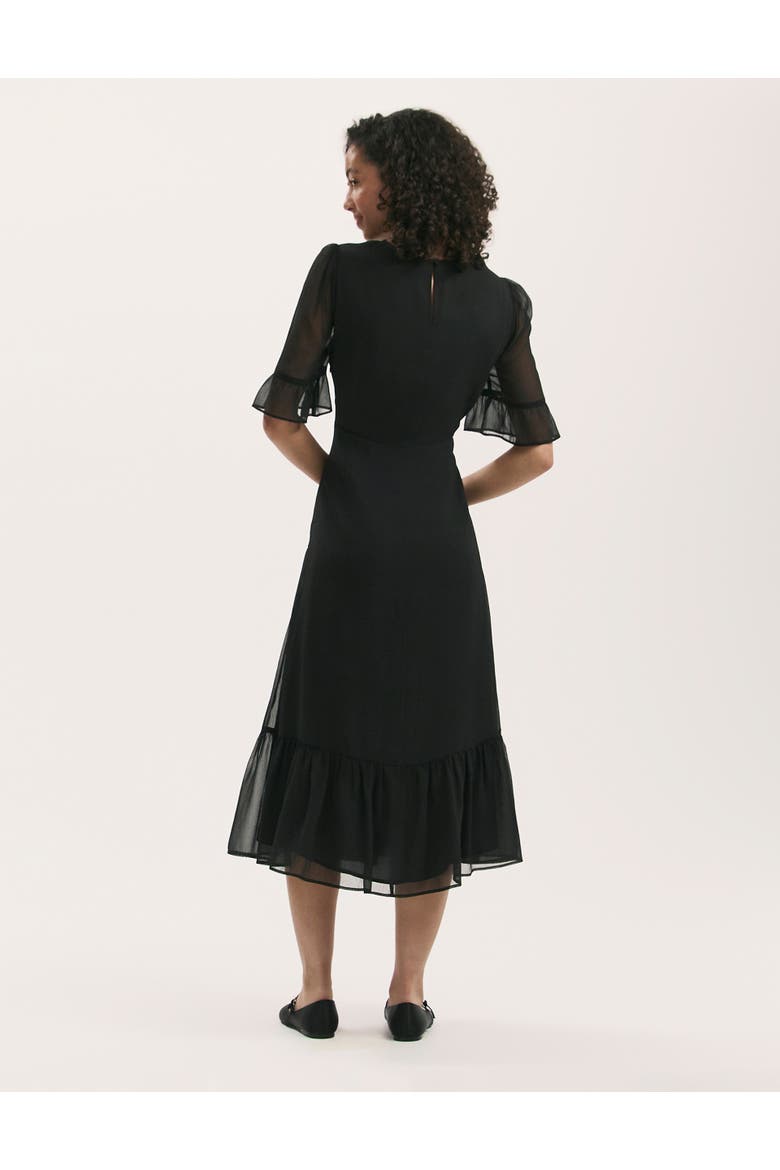 Jennifer Short Sleeve Chiffon Midi Dress, Alternate, color, Black