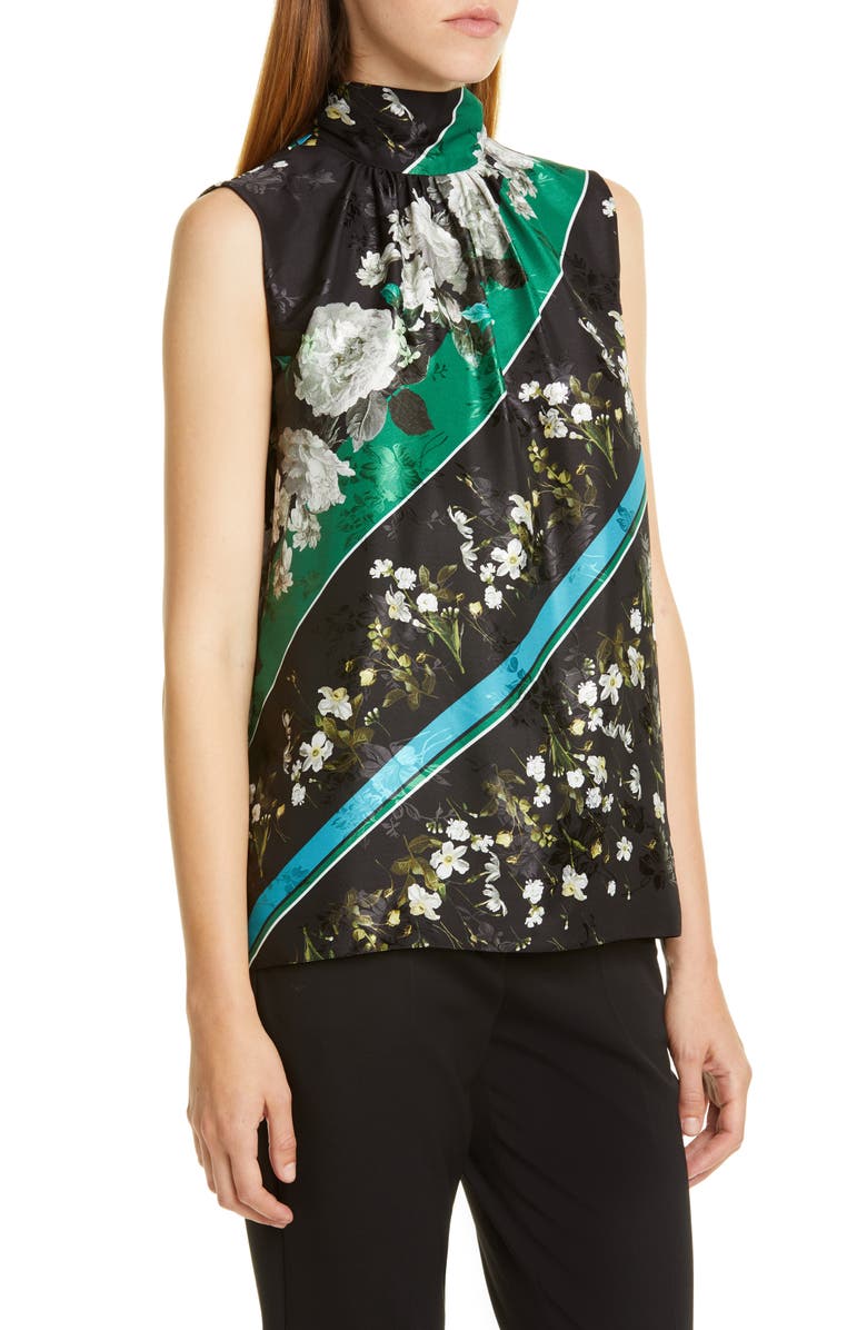 Erdem Floral Stripe Tie Neck Top, Alternate, color, 