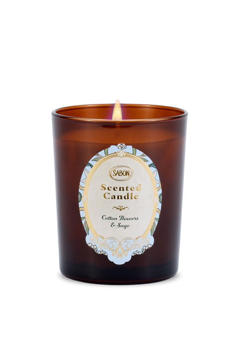 Candle Glass Cotton Flowers & Sage, Main, color, Cotton Flowers & Sage