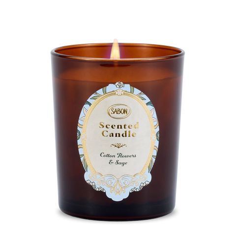 Candle Glass Cotton Flowers & Sage