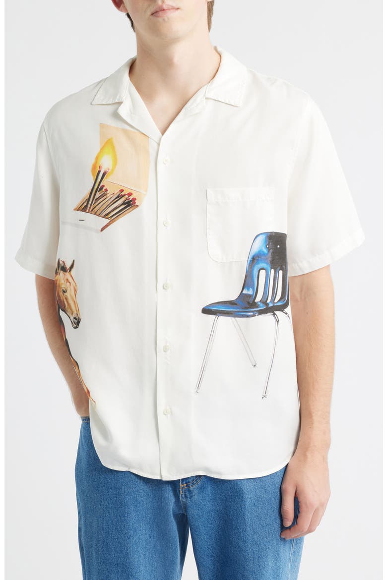 I Never Believed in Much but I Believe in You Short Sleeve Button-Up Shirt, Main, color, IVORY
