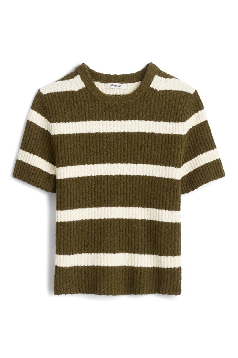 Stripe Bouclé Knit Crewneck Sweater Top, Alternate, color, EXPEDITION GREEN