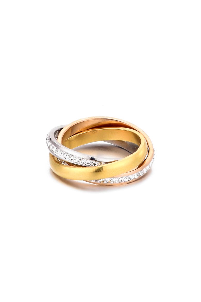 Cubic Zirconia Tri-Tone Crisscross Band Ring, Main, color, GOLD