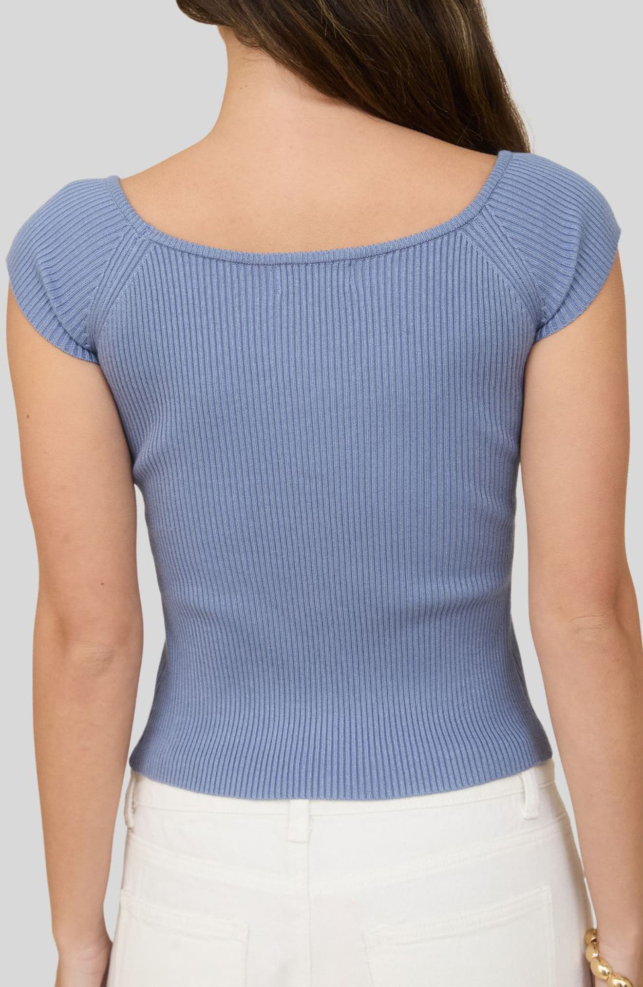 Short Sleeve Button Front Rib Knit Top - image 4