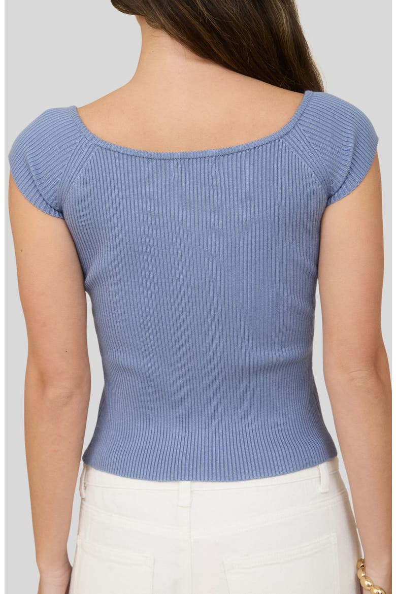 Short Sleeve Button Front Rib Knit Top, Alternate, color, DUSTY BLUE