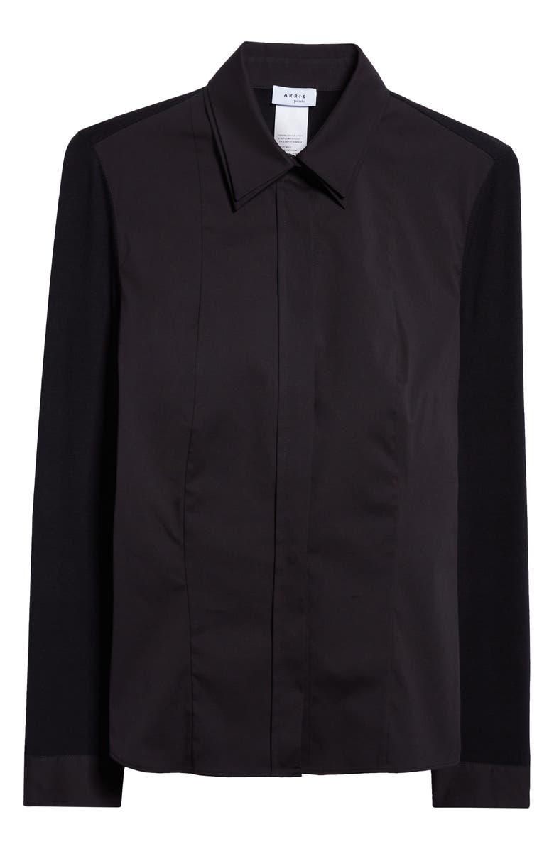 Akris punto Double Collar Stretch Cotton Button-Up Shirt, Alternate, color, Black