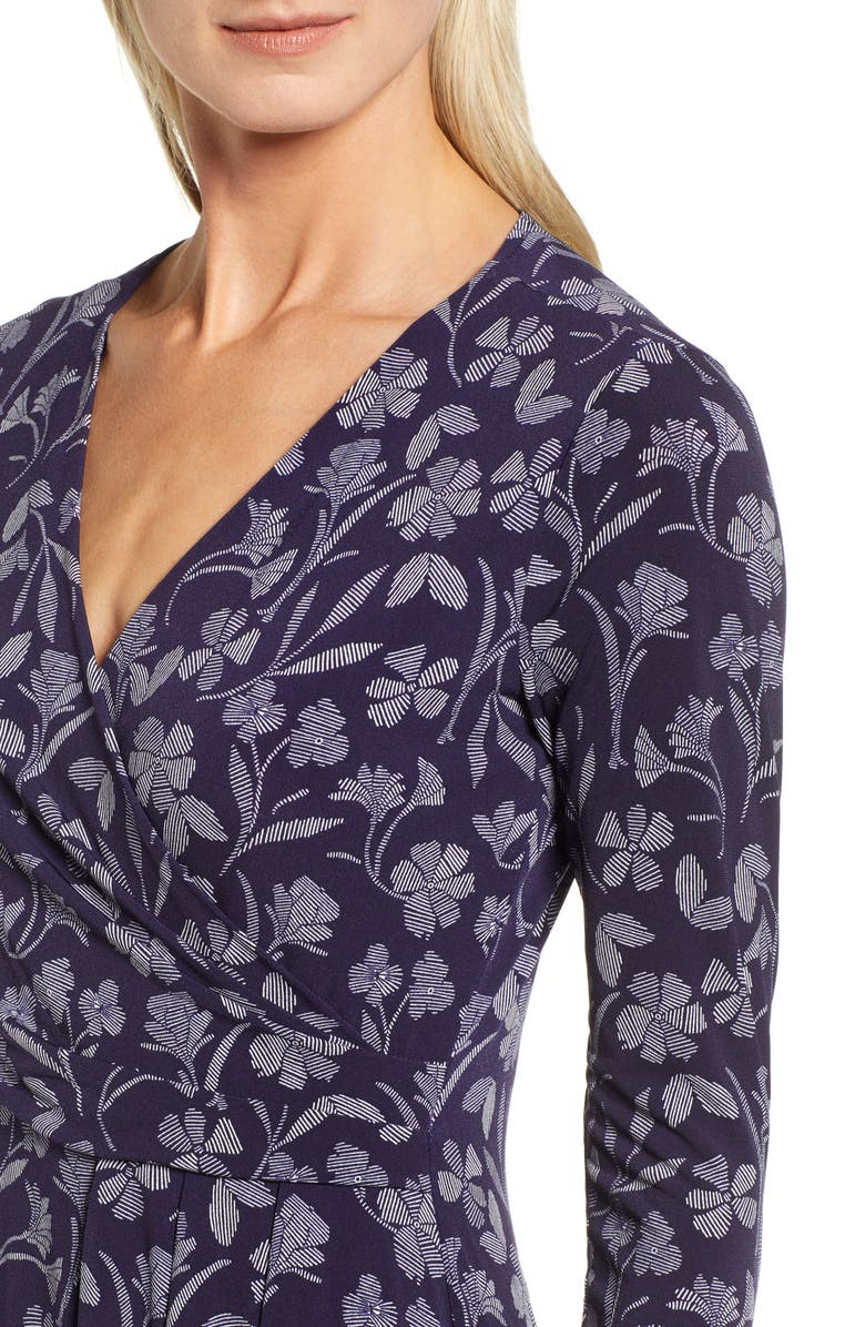 Chaus Etched Floral Faux Wrap Midi Dress, Alternate, color,