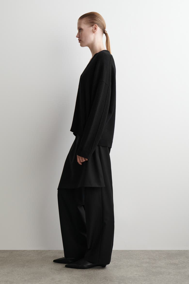 Cashmere Relaxed-Fit V-Neck Cardigan, Alternate, color, BLACK