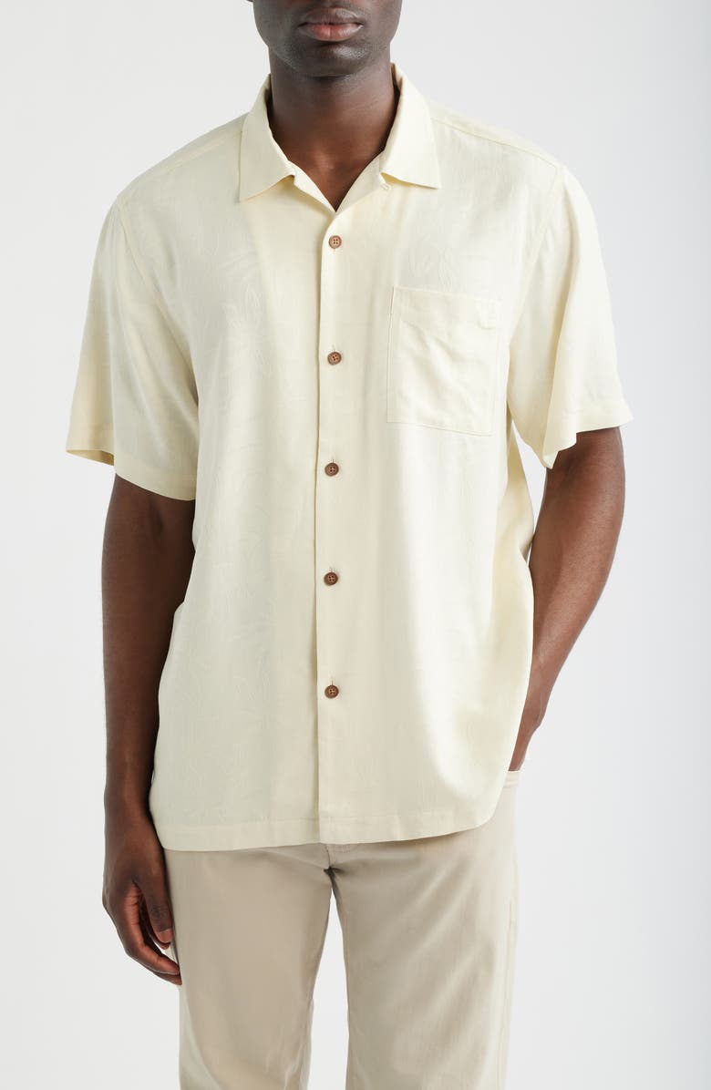 Tommy Bahama Blush Bayou Silk Camp Shirt, Main, color, Cloud Cream