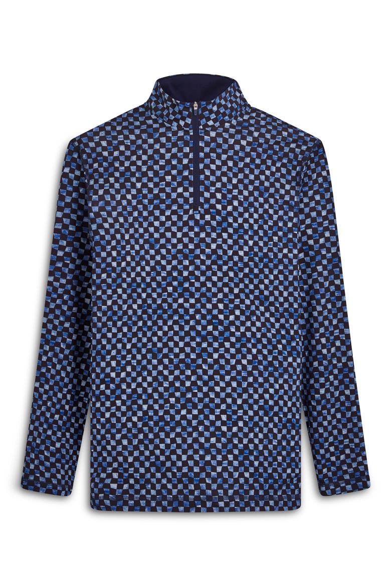 Anthony OoohCotton® Warped Check Print Quarter Zip Pullover, Alternate, color, NAVY