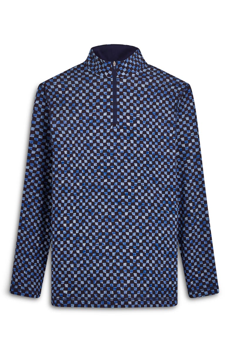 Bugatchi Anthony OoohCotton<sup>®</sup> Warped Check Print Quarter Zip Pullover, Alternate, color, Navy