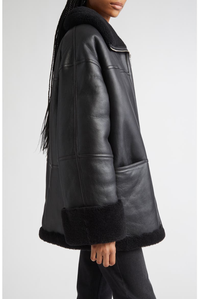Totême Menfi Oversize Genuine Shearling Coat, Alternate, color, BLACK