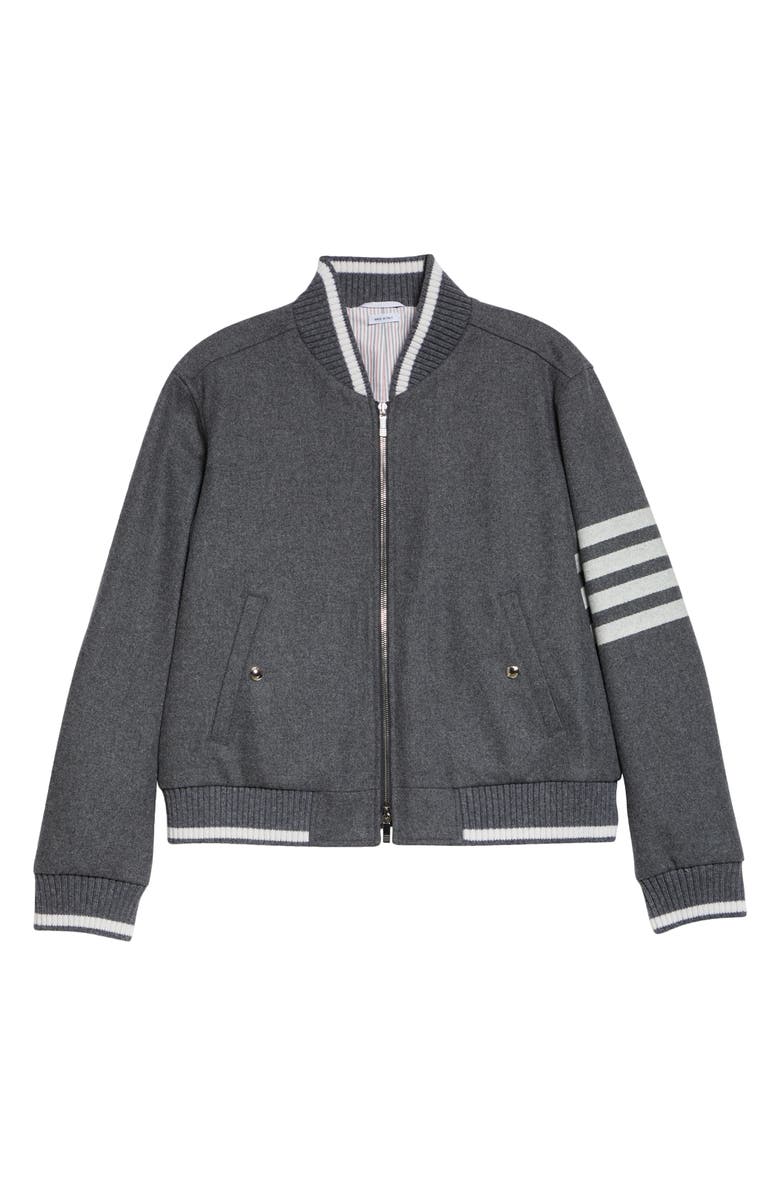 Thom Browne Wool & Cashmere Bomber Jacket, Alternate, color, Medium Grey