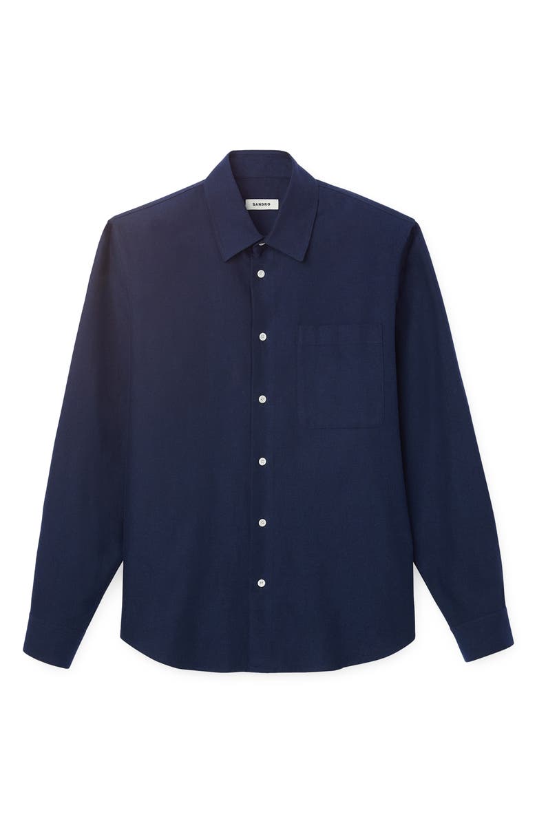 SANDRO Solid Flannel Button-Up Shirt, Main, color, Navy Blue
