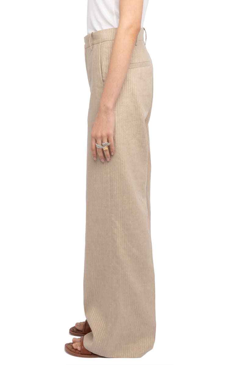Zadig & Voltaire Pinstripe Linen Blend Wide Leg Pants, Alternate, color, Cookie