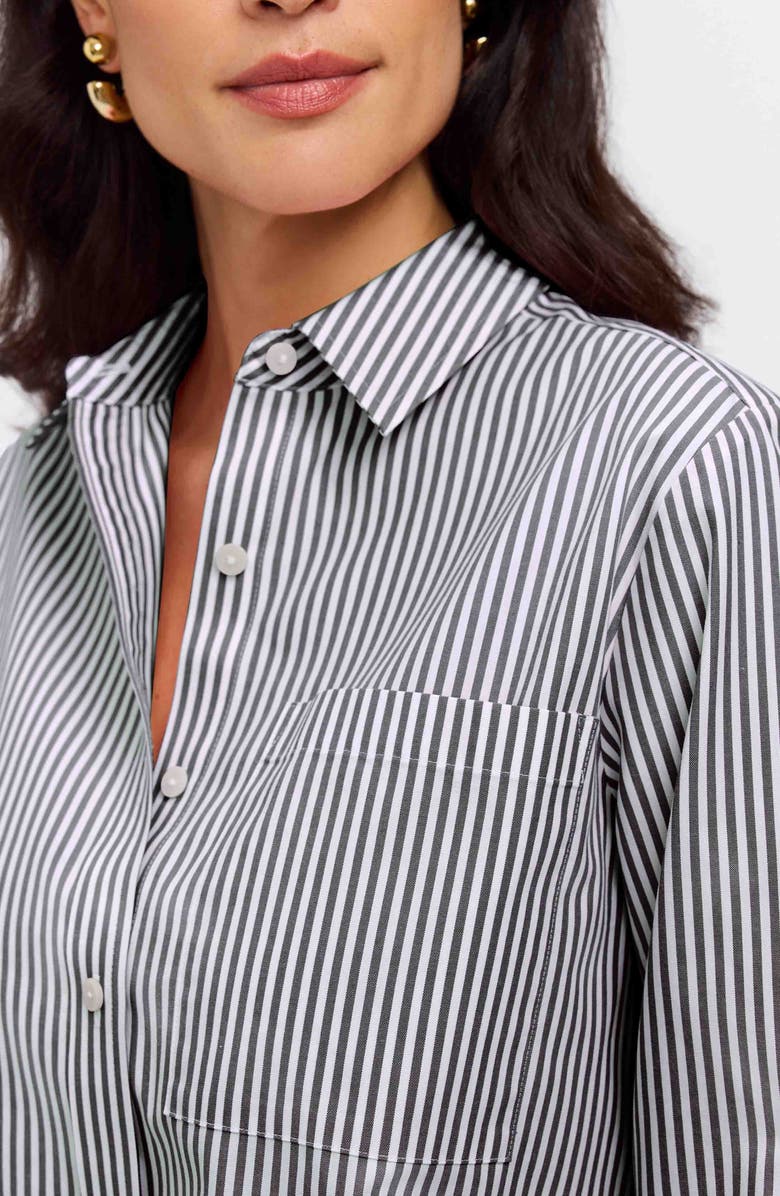 Foxcroft Jodie Stripe Cotton Button-Up Shirt, Alternate, color, Black/ White