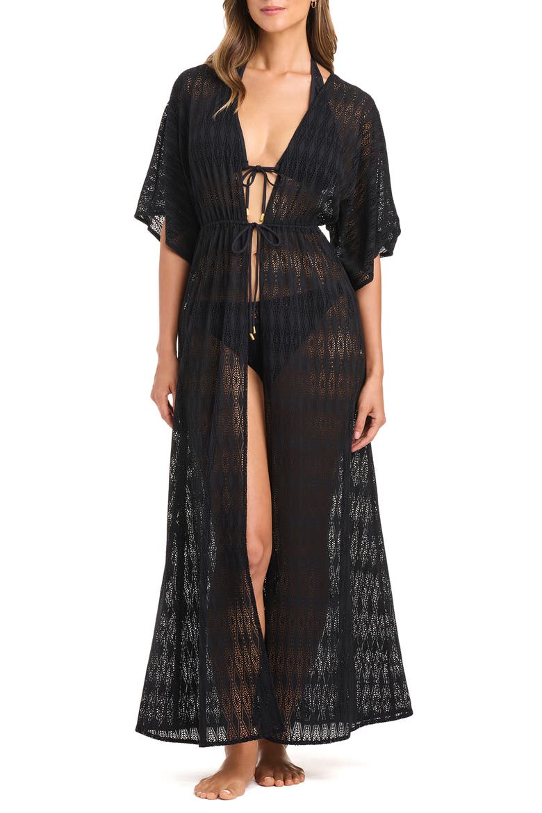 Open Stitch Cover Up Caftan, Main, color, BLACK