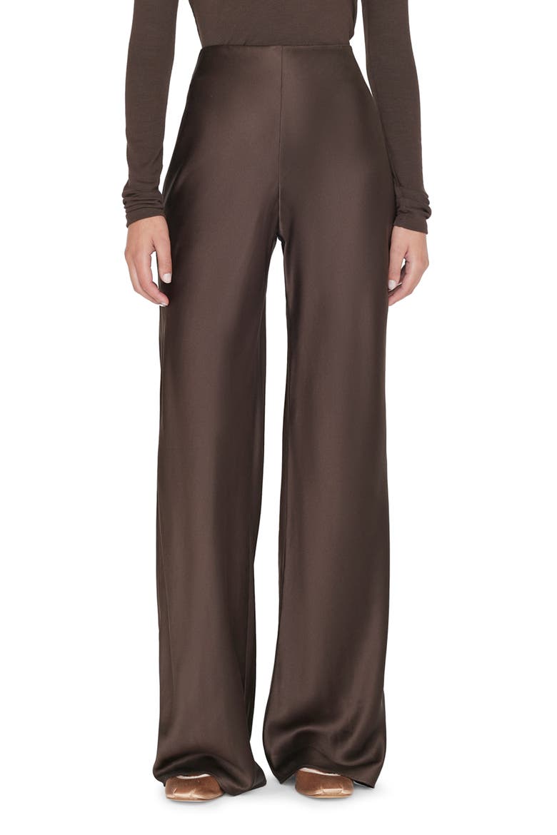 Wide Leg Pull-On Silk Pants, Main, color, ESPRESSO