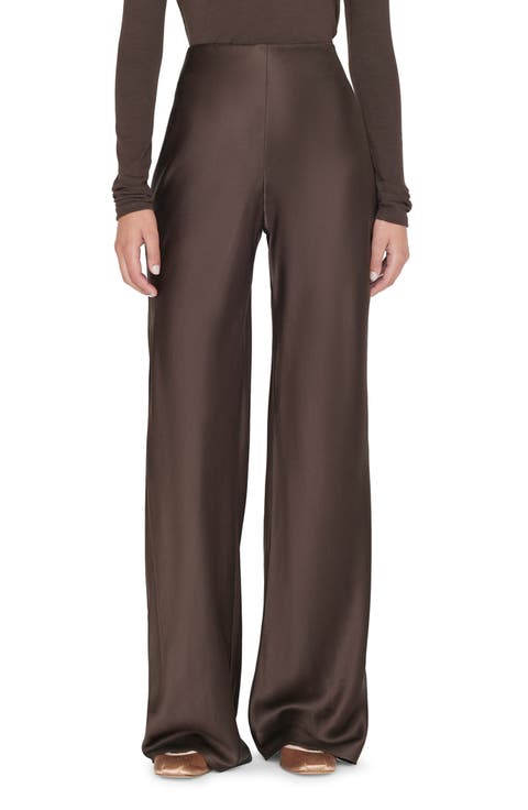 Wide Leg Pull-On Silk Pants