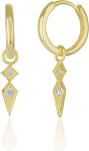 Spero London Sterling Silver Pave Spike Rhombus Drop Earrings