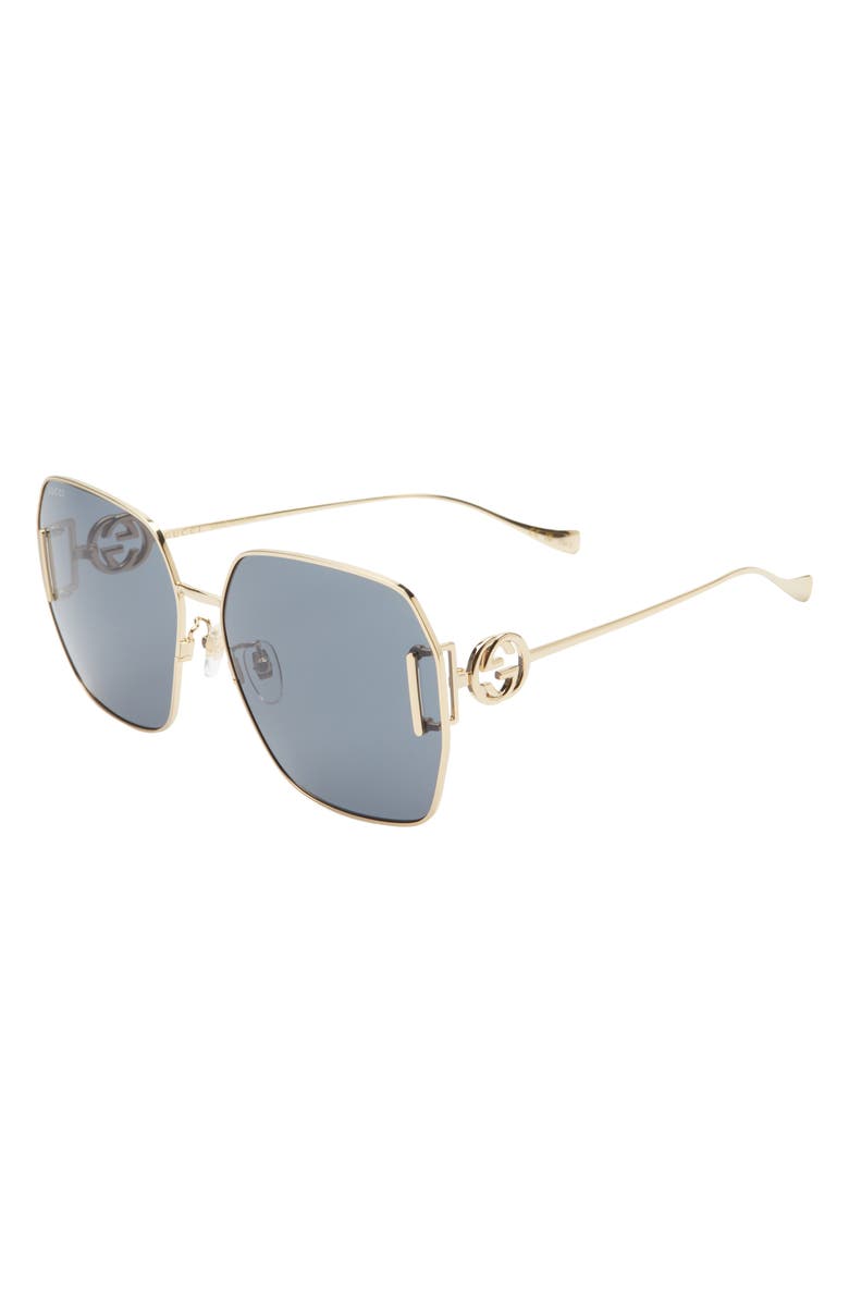 Gucci 64mm Novelty Oversize Square Sunglasses, Alternate, color, Gold Gold Grey