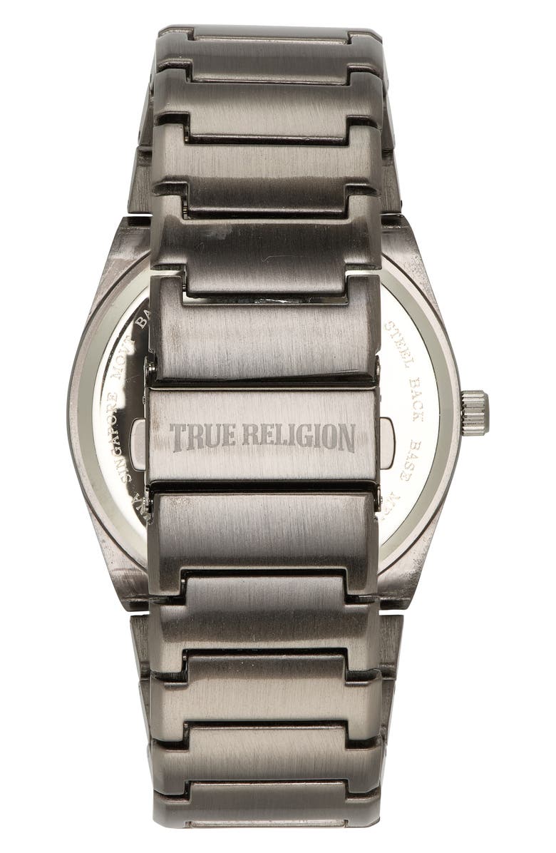 True Religion Logo Dial Bracelet Watch, 43mm, Alternate, color, Black